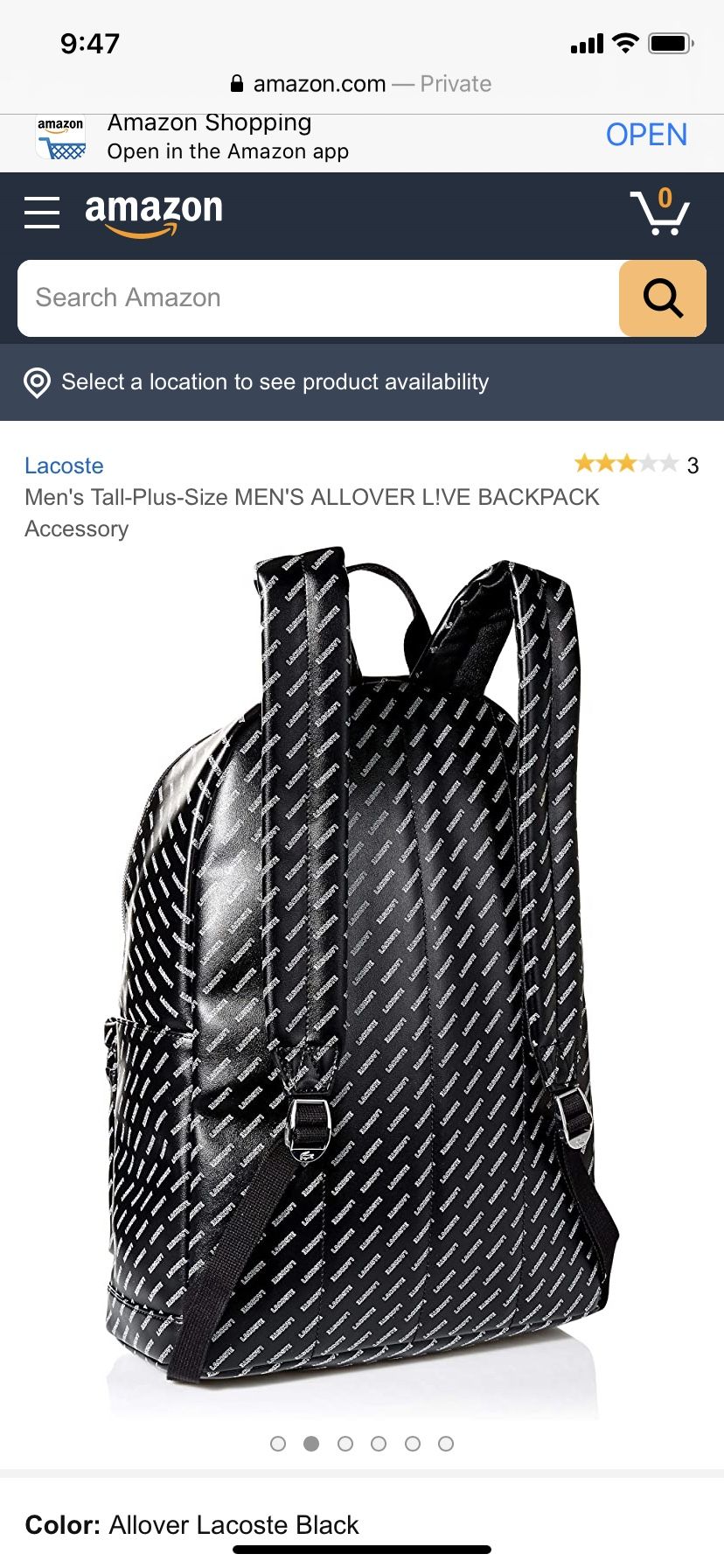 Lacoste black leather backpack