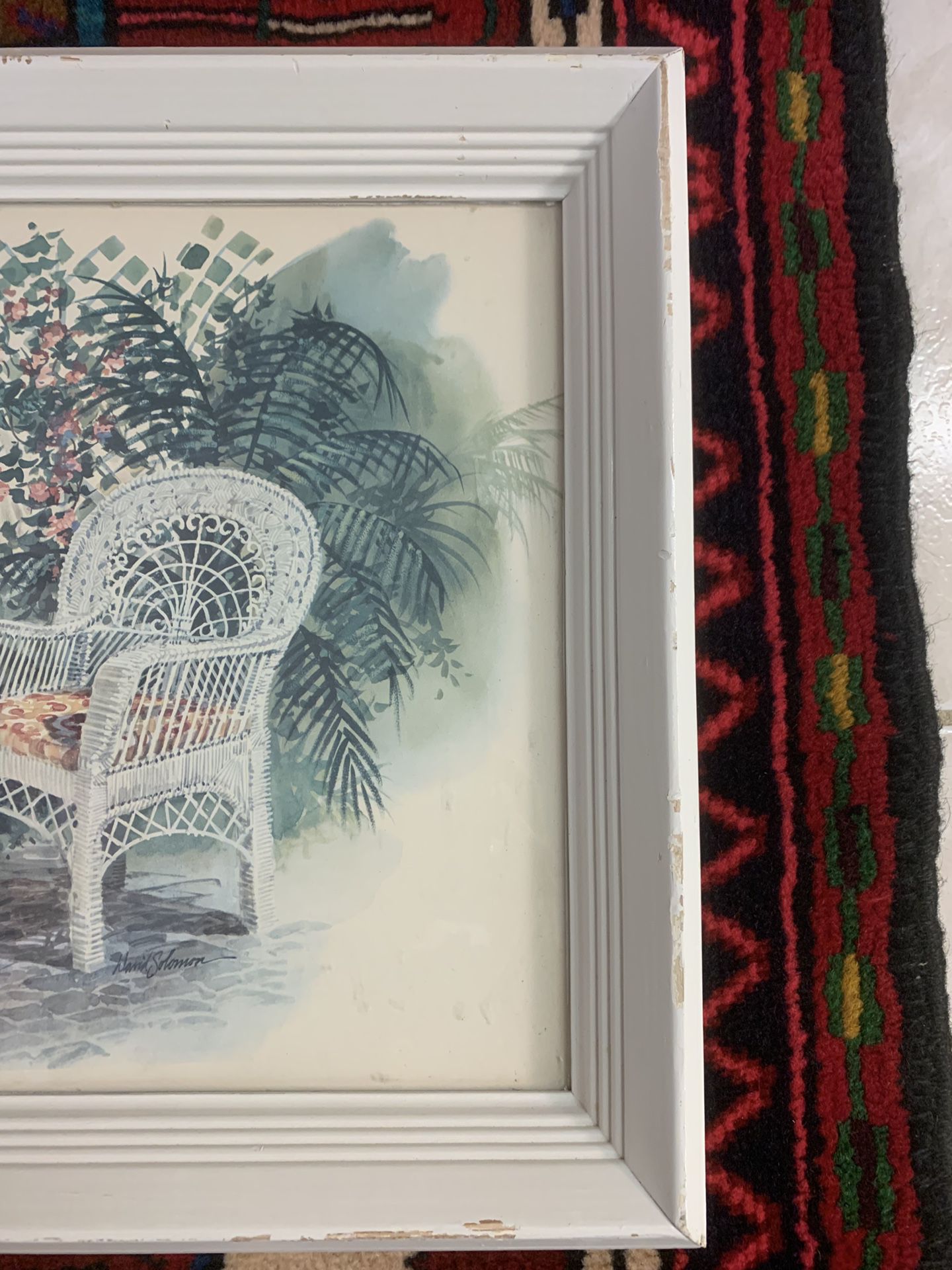 shabby chic framed print with rattan chair
