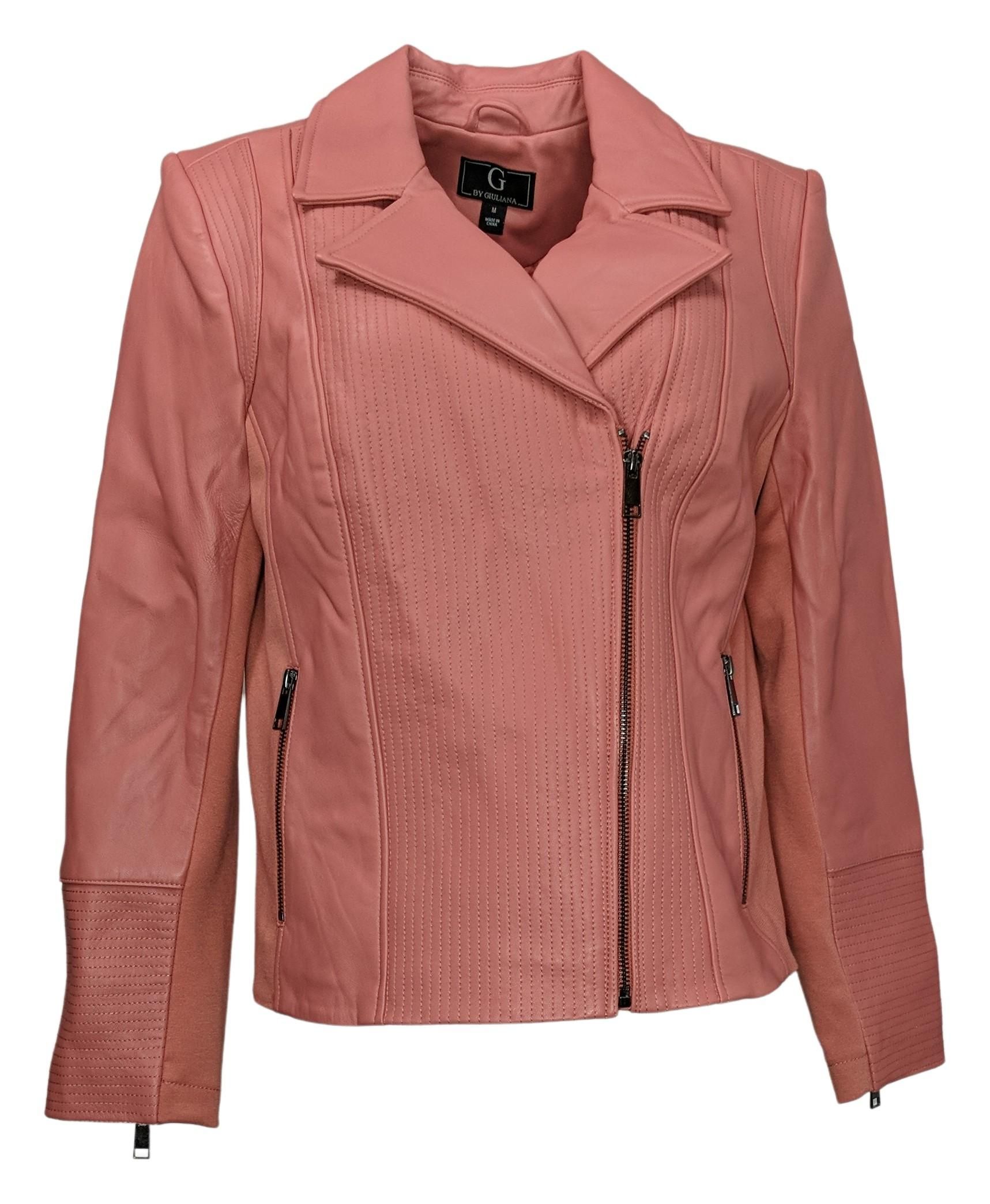 G By Giuliana Women's Sz M Genuine Leather Moto Jacket Pink 669222