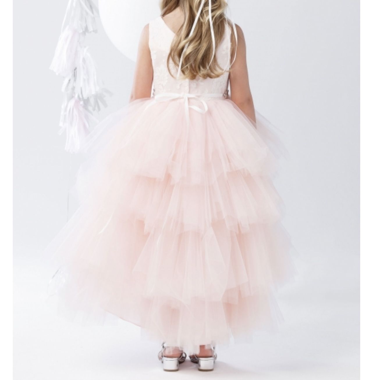 Girls Dress Style 5722 - Satin and Tulle High-Low Dress in Blush
