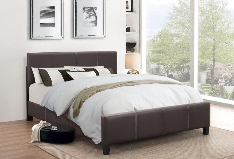 Brand New Queen Size Brown Leather Platform Bed Frame (New In Box)