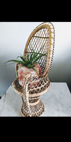 Wicker Peacock Chair Plant Stand Vintage Thumbnail
