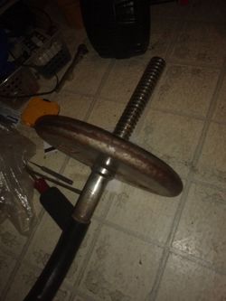 Solid Steel Very Nice Curl Bar With 20bpounds 10 Solid Plates On Each Side Plus The Screw On Holders Thumbnail