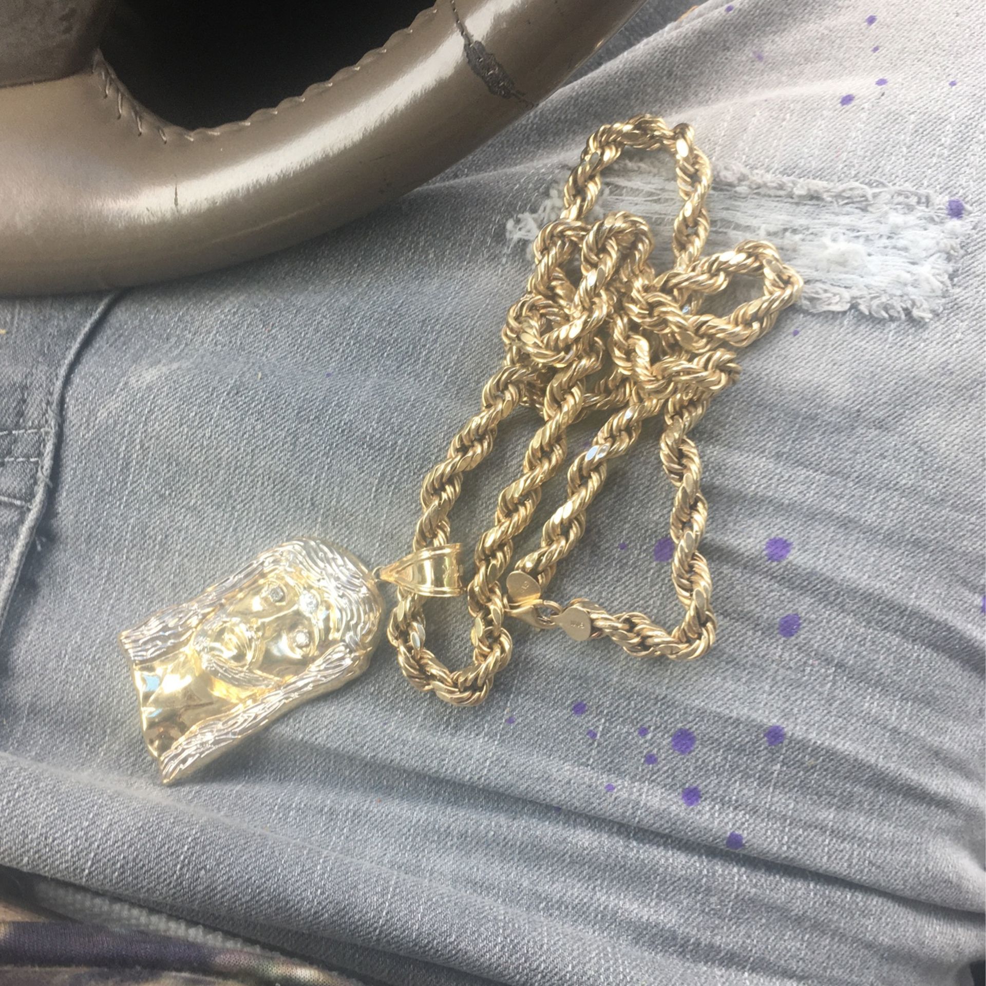 Xxl 10kgold Rope 10k Jesus Piece With Real Diamonds