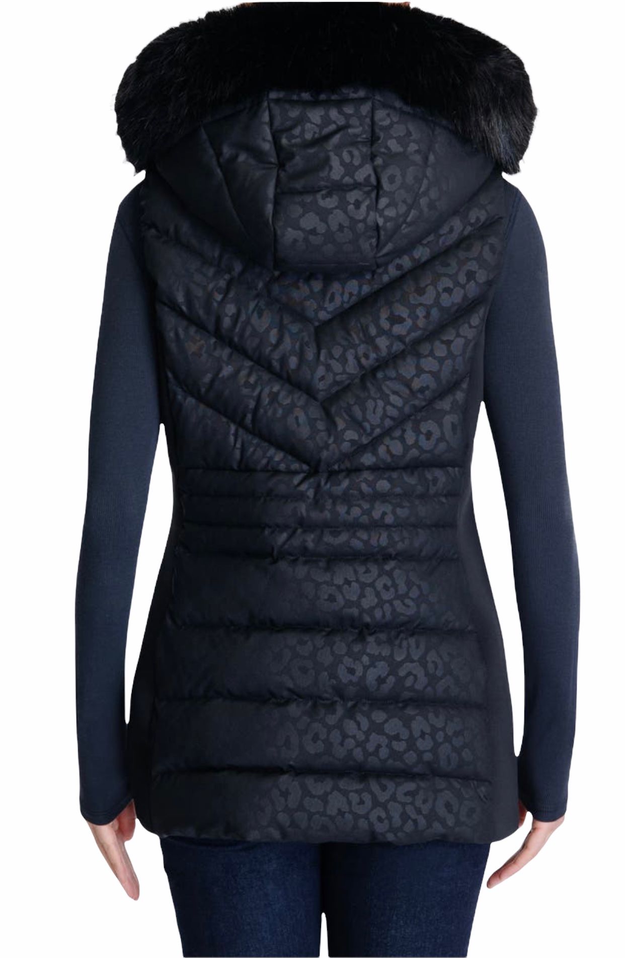 NWT Michael Kors Faux Fur Trim Hooded Short Embossed Vest