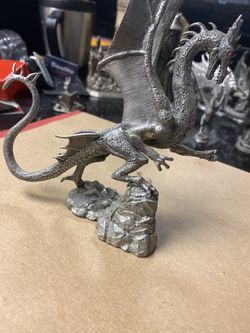 Pewter collectible dragons and wizard with rare vintage German castle Thumbnail