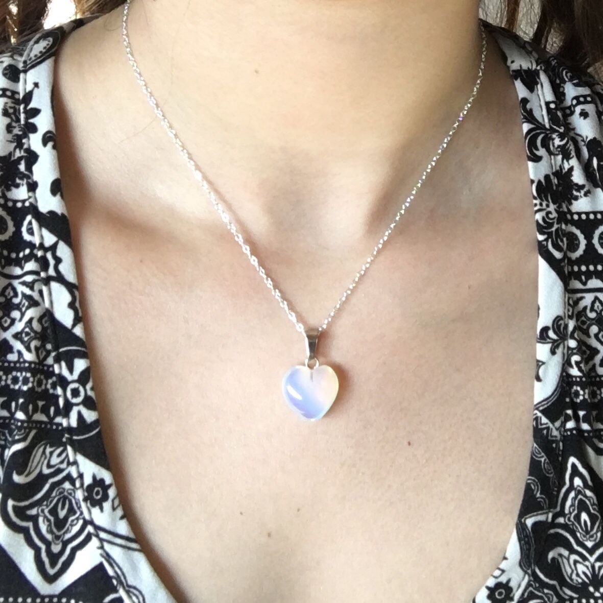 Sea Opal Heart Necklace with Sterling Silver Chain // Opal Opalite Moonstone Jewelry