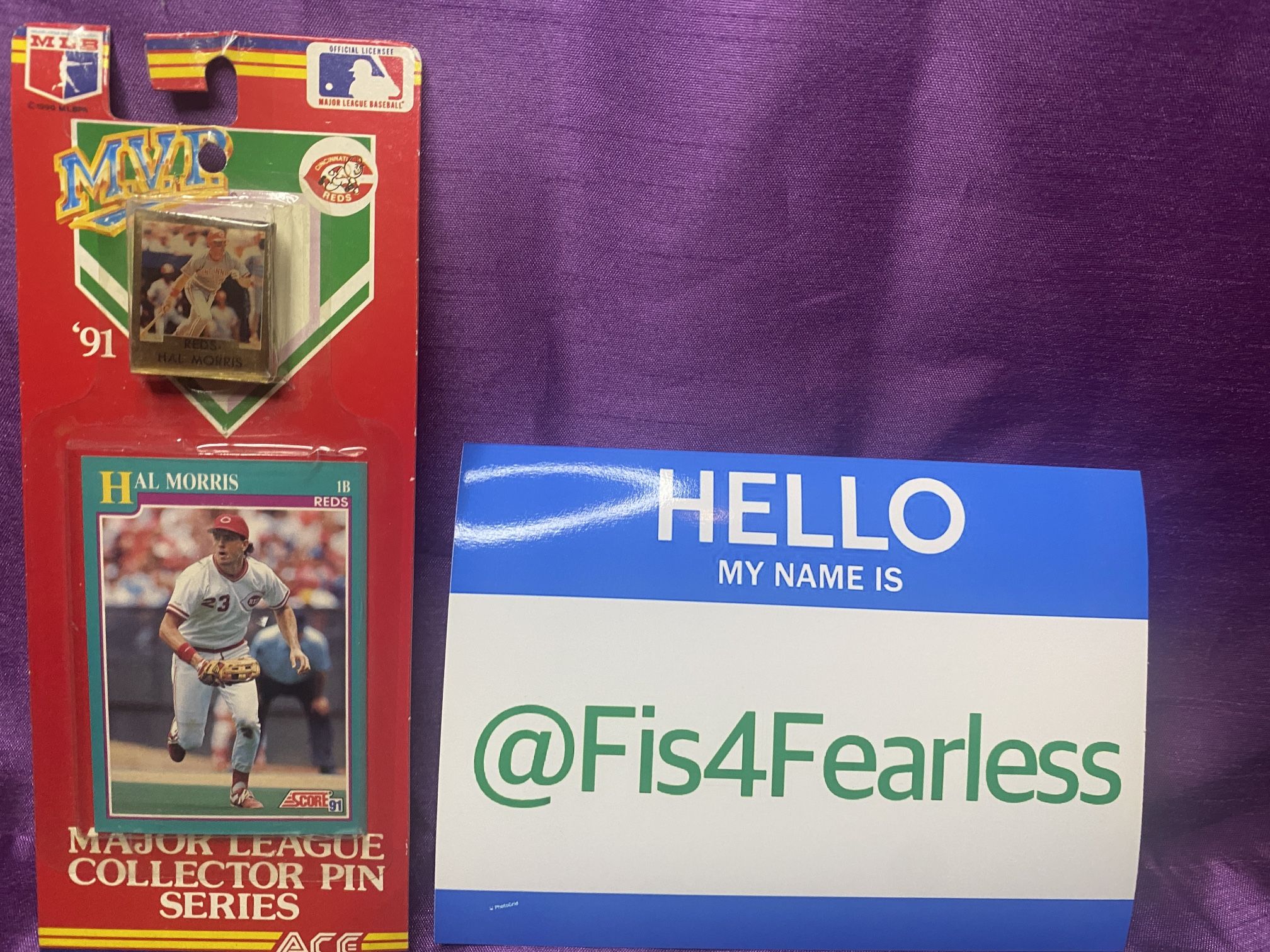 91 MLB MVP ACE HAL MORRIS PIN AND CARD COLLECTOR SERIES