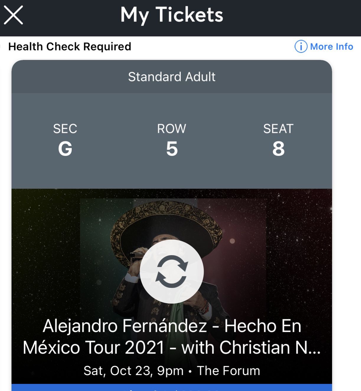 Alejandro Fernández Concert 2 Tickets 