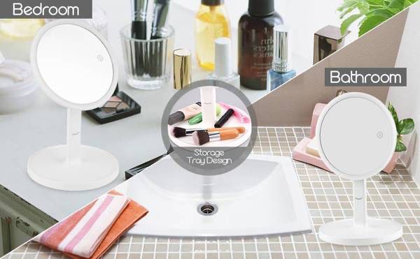  condition: new   Makeup Mirror with Lights, 1x 5X Magnifying Double Sided Cosmetic LED Mirror 3 Lights Settings Touch Control Dimmable Vanity Mirrors