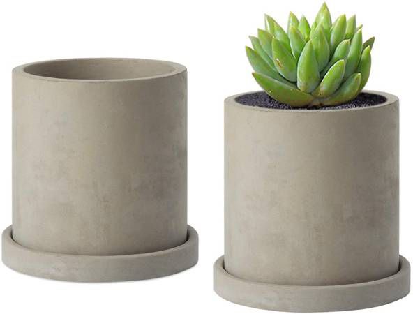 4-Inch Gray Unglazed Cement Succulent Planter Pots Concrete Cactus Planter Mini Plant Pot Flower Pots with Drainage Hole and Removable Saucer, Set of 