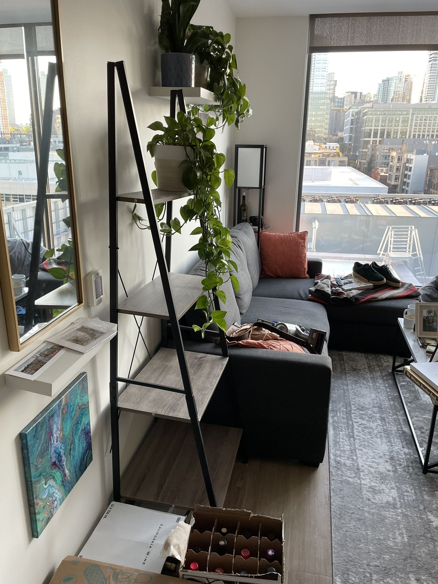 Ladder Shelf Gray Wood