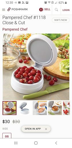 Pampered Chef Close & Cut Food Cutter Cut Bagels, Fruits, Veggies, Chicken Breasts & More Thumbnail