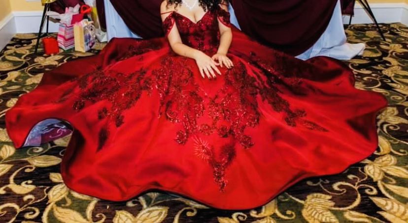 Mary's Bridal Red Ballgown Dress XS S M Corset Quince