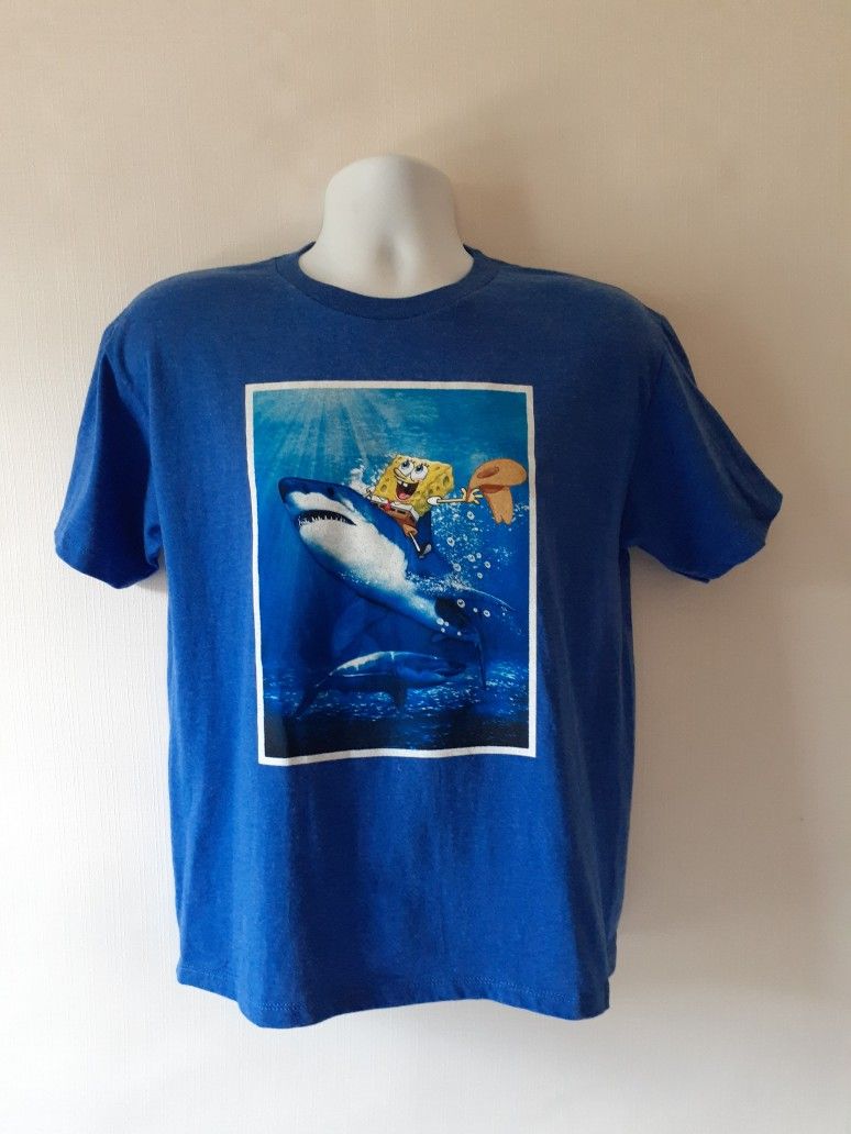 SpongeBob SquarePants shark cowboy boys blue short sleeve t-shirt size L (10-12)