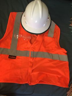 Safety helmet, reflective vest and safety glasses Thumbnail