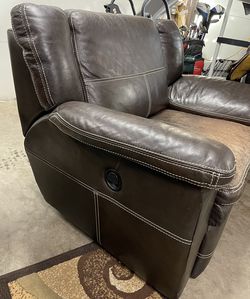 La-Z-Boy Dark Leather Reclining Chair & A Half Thumbnail
