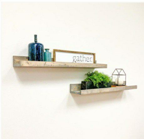 Gray Pine Floating Decorative Wall Shelves 7x36in