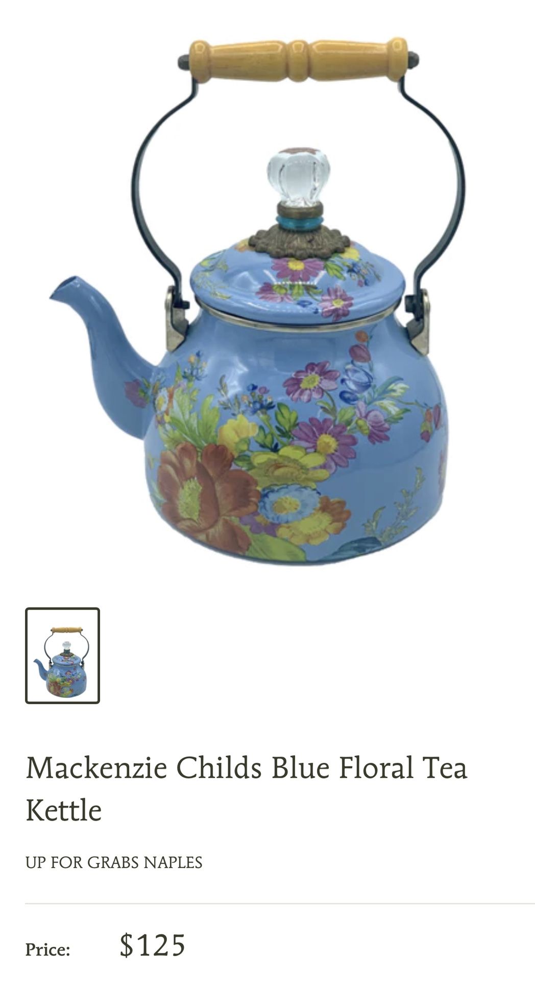 Mackenzie Childs Blue Floral Tea Kettle