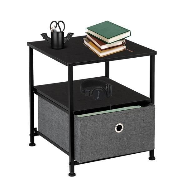 Nightstand 1-Drawer Shelf Storage- Bedside Furniture & Accent End Table Chest For Home, Bedroom, Office, College Dorm,