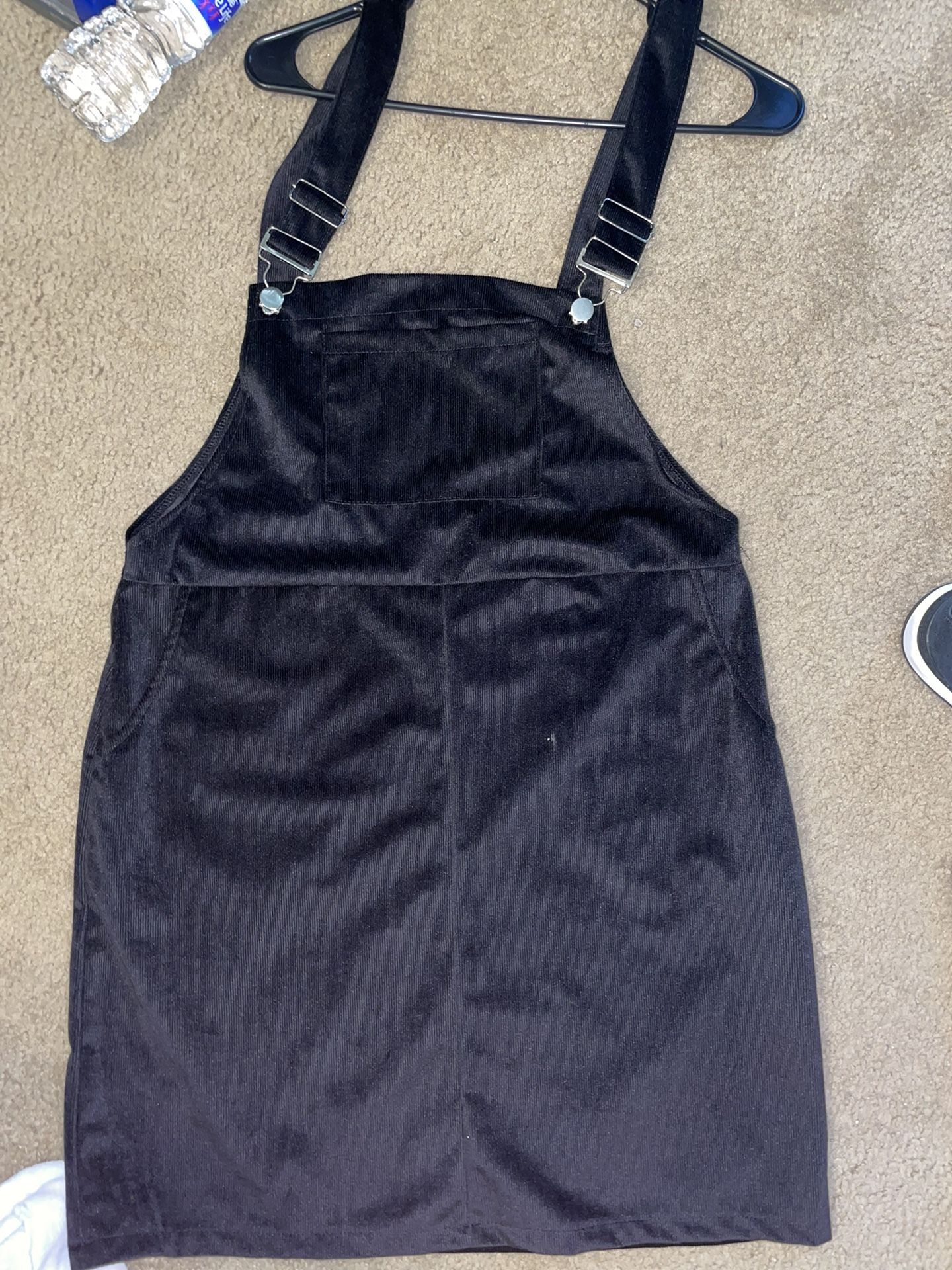Women’s Brand New Large Corduroy Black Overall Dress With Pockets
