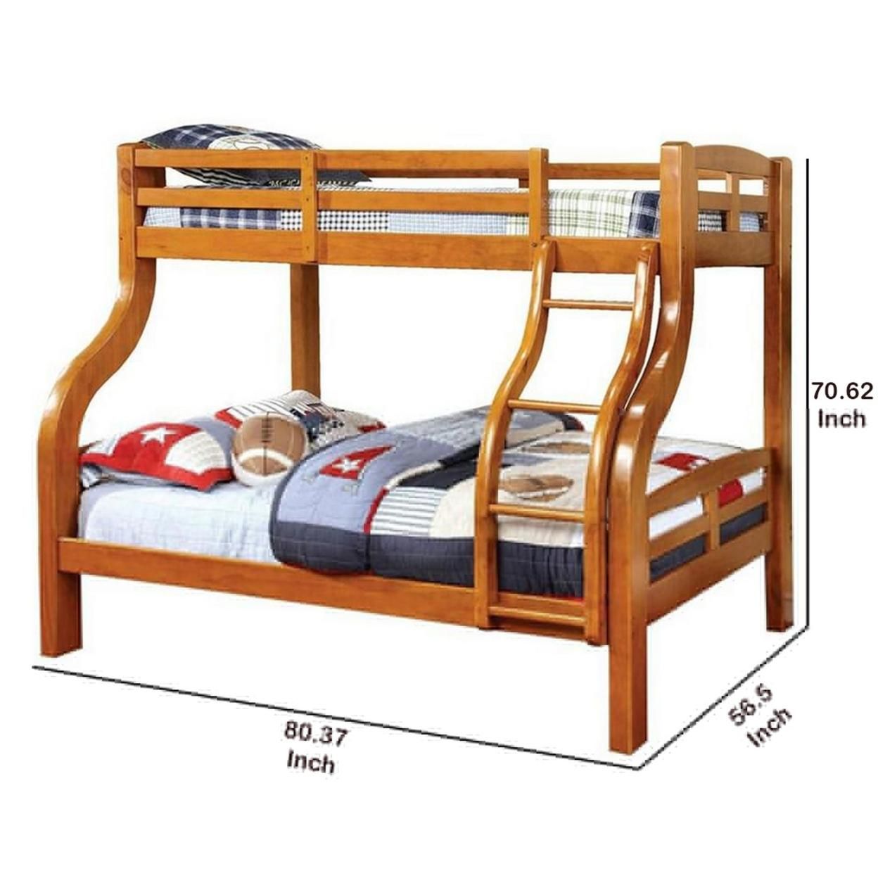 Saltoro Sherpi Curved Design Twin Over Full Bed with Attached Ladder, Oak Brown