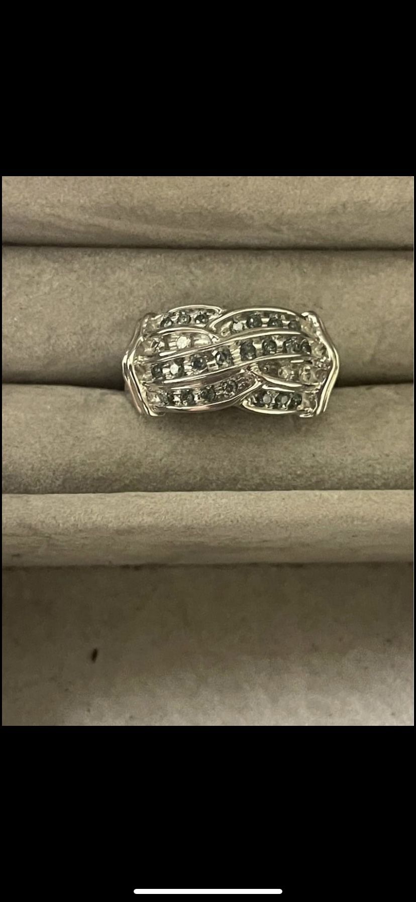 14K White Gold Ring W/ 1/2 Carats Blue & White TW Diamonds