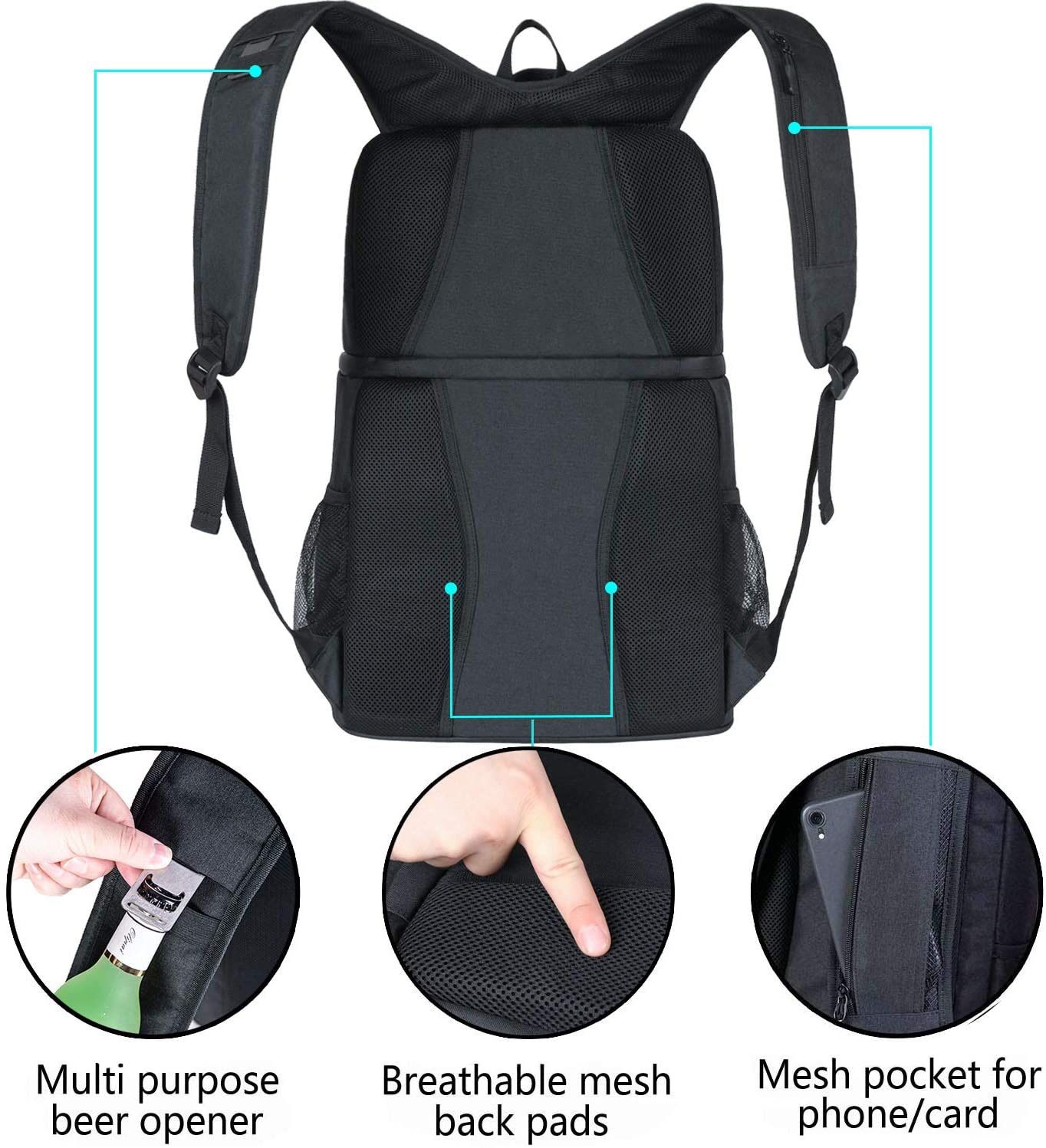 FORICH Insulated Cooler Backpack Double Deck Lightweight Leak Proof Backpack Cooler Bag Soft Lunch Backpack with Cooler Compartment for Men Women to W