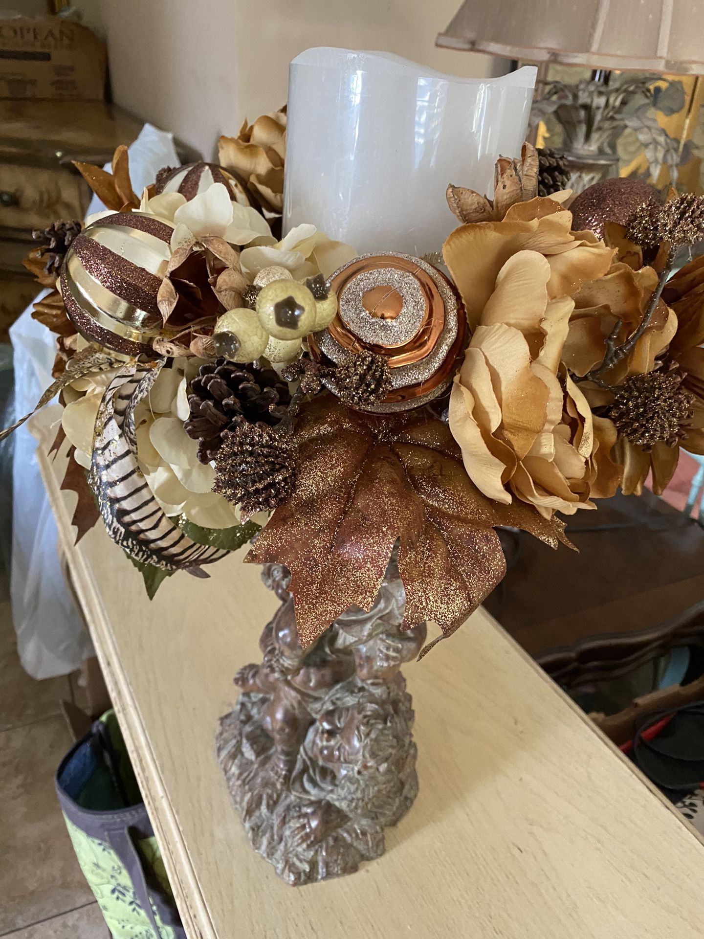 Fall centerpiece with Led Candle In Center