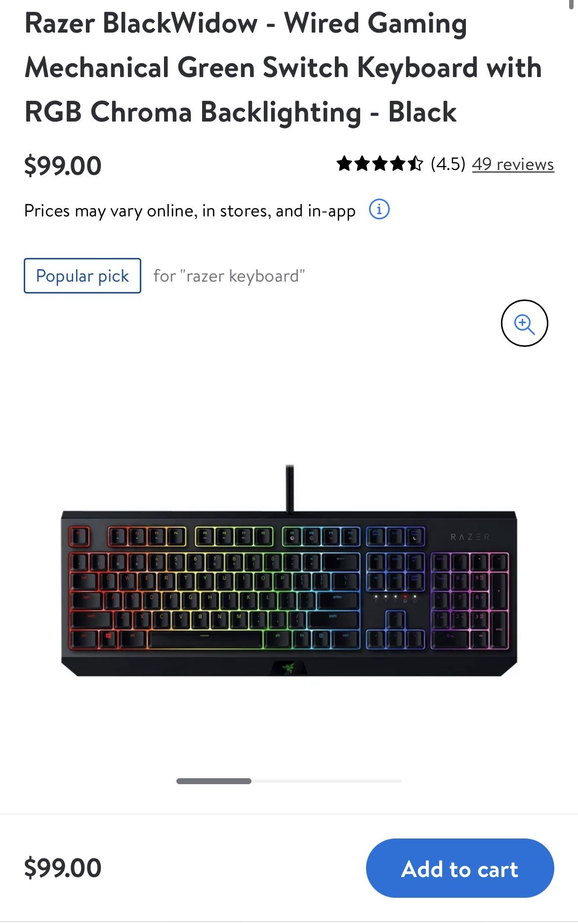 Razor Black Widow Chroma PC Gaming Keyboard (NEVER USED)
