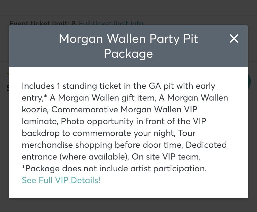Morgan Wallen PIT tickets With VIP Party Package