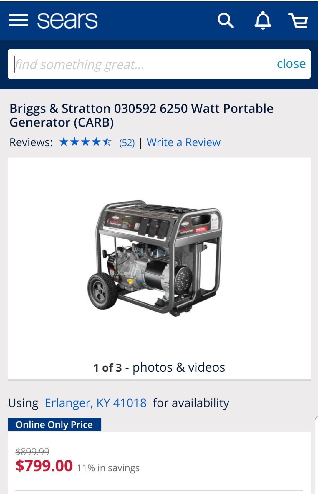 Briggs and Stratton 5500w storm responder generator