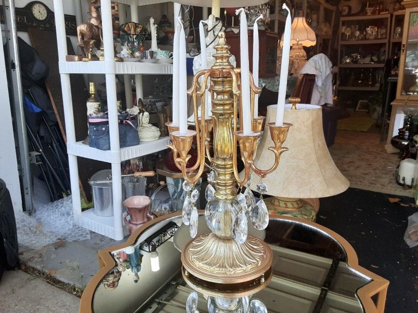 Gorgeous Looking 6 SMALL CANDLE THIS IS A BRASS AND CRYSTAL GLASS CANDLE HOLDER 15INCHES TALL