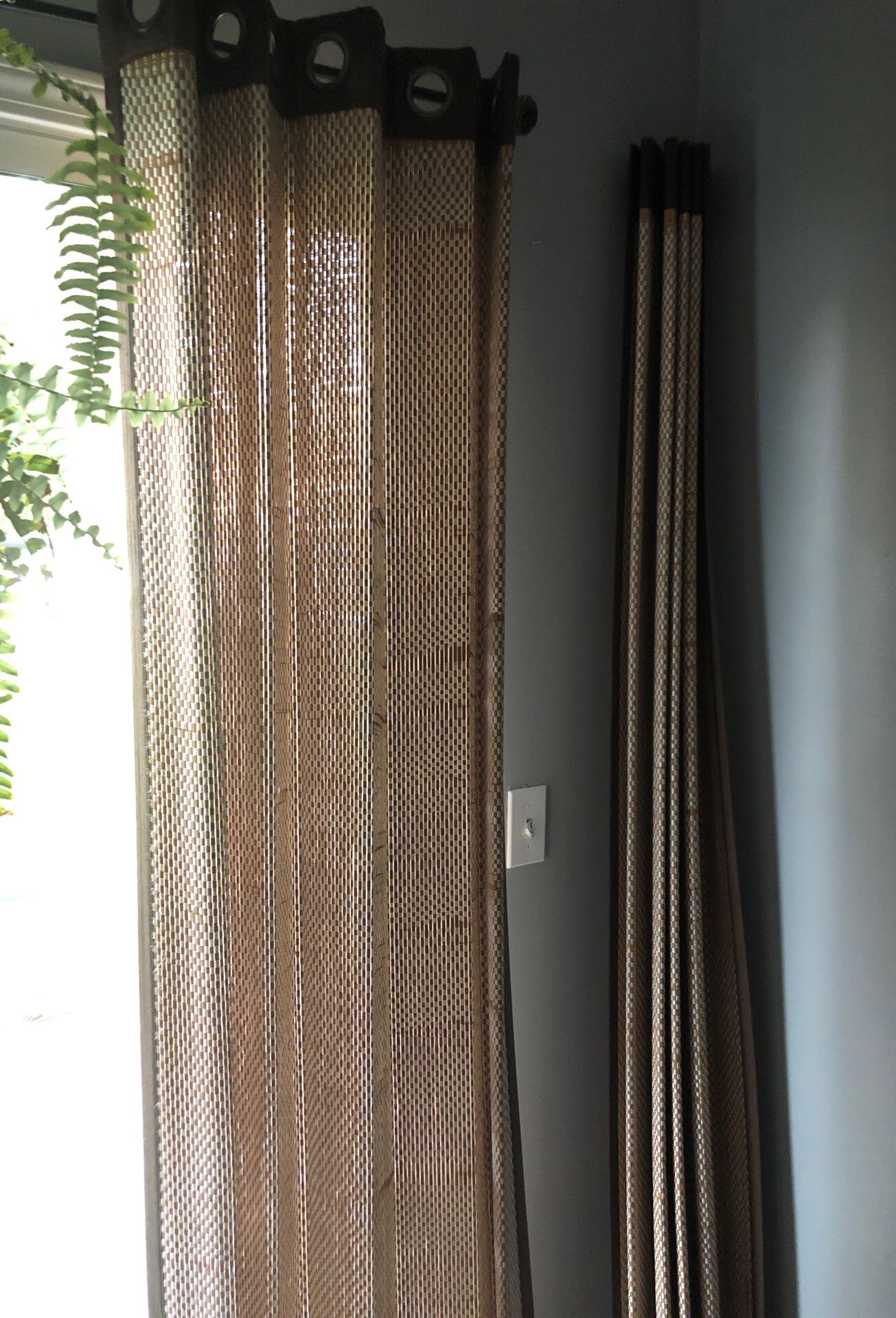 Pier 1 imports Bamboo designer window/door curtains set of 2 42 by 84 light beige/white woven firm material