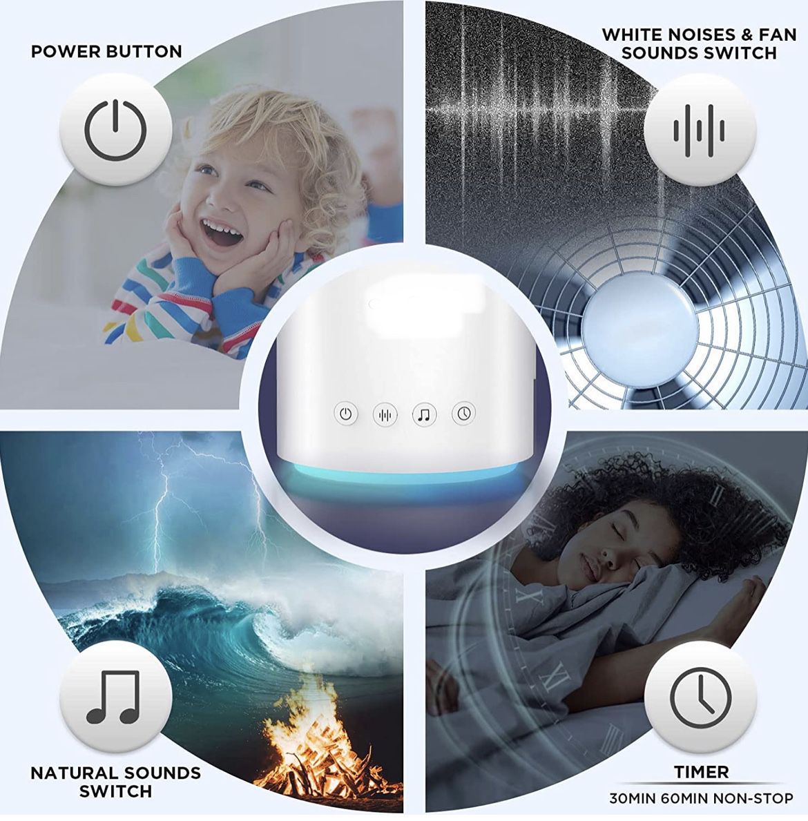 White Noise Machine with 7Color Nursery Night Light