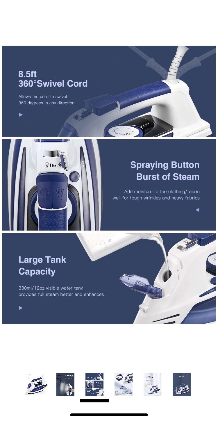 Yabano Steam Iron, Professional Iron for Clothes with Non-Stick Soleplate, Anti-Drip, Anti-Calc, Variable Temperature and Steam Control, Axial Aligned