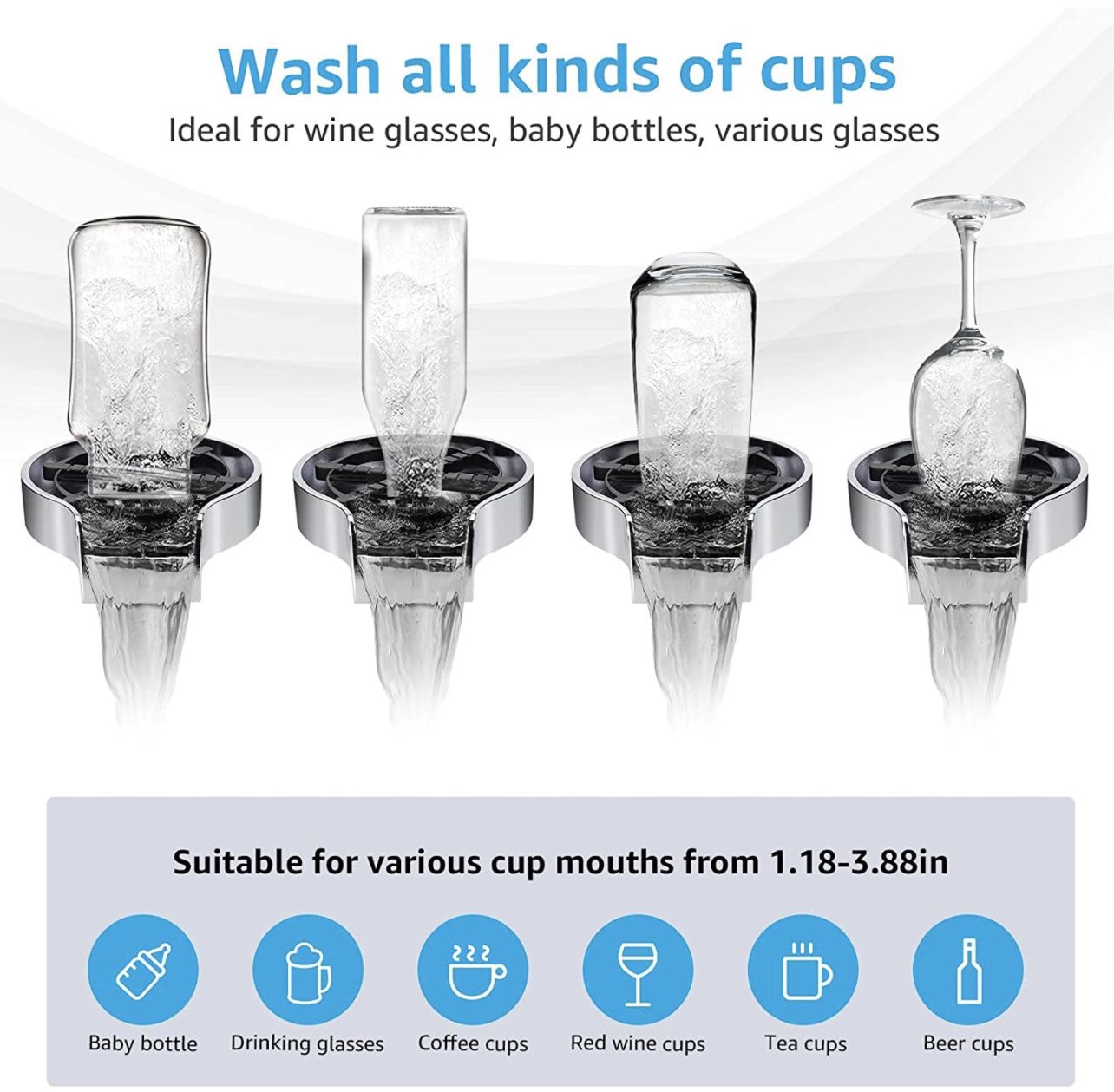 Automatic Glass Rinser 10 Water Spraying Holes Bar Coffee Cup Cleaner Kitchen Sink Washer Baby Bottle Cleaner Accessories
