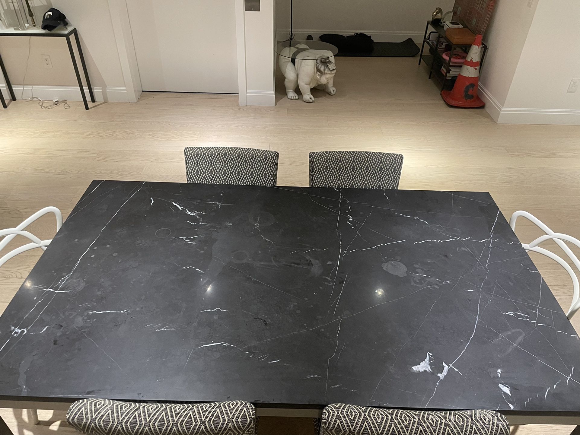 Crate & Barrel Dining Table - Black Marble / Steel Base