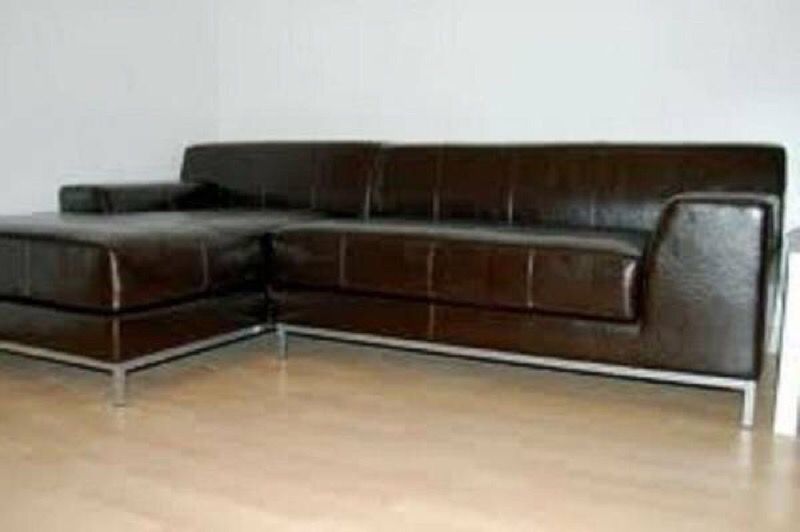 ikea kramfors brown leather corner sofa