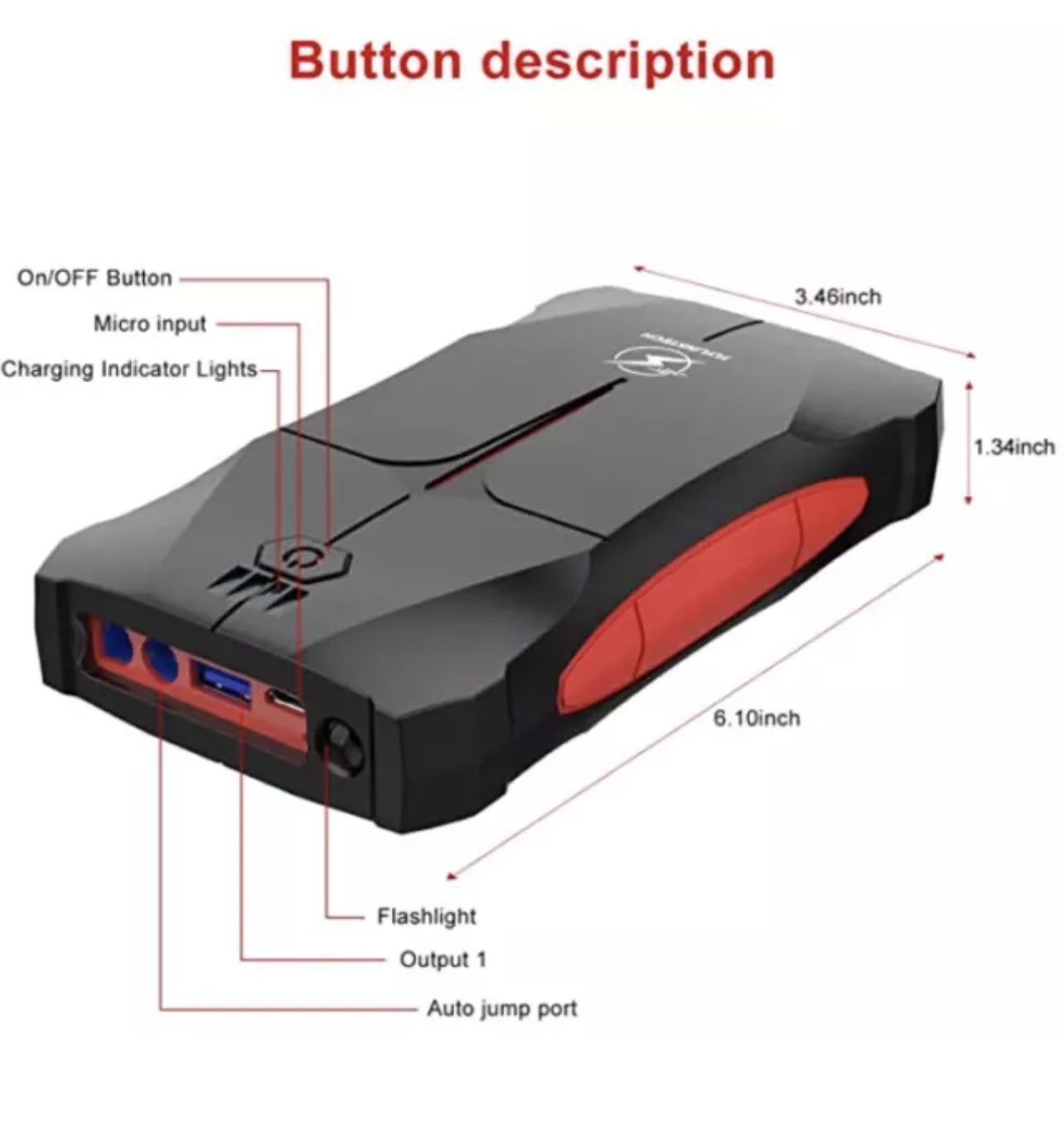 PORTABLE BATTERY PACK CAR JUMPER JUMP STARTER FOR VEHICLES TRUCKS SUV 12000MAH
