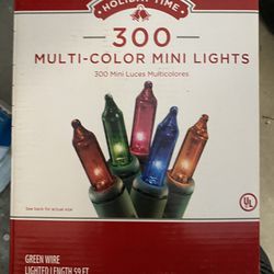 Holiday Time 300 Multi-color Mini Lights Green Wire Indoor/Outdoor NIB Thumbnail