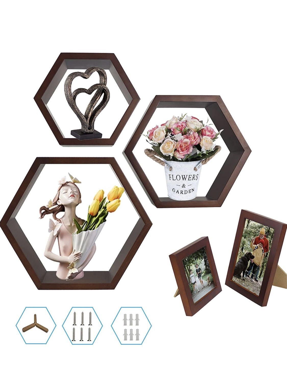 Hexagon Floating Shelves 5Pcs Wall Mounted Set Honeycomb Floating Shelves,