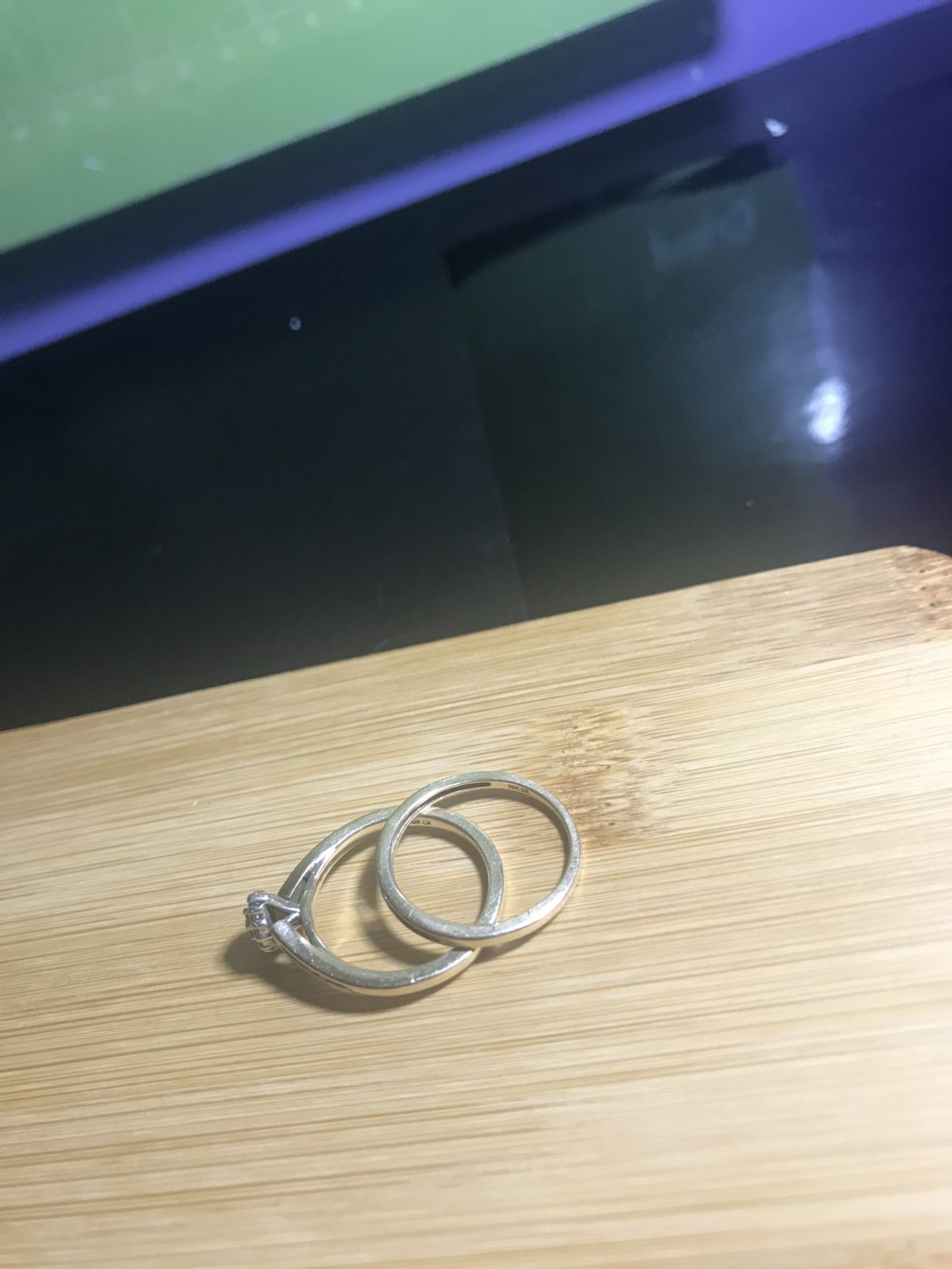 Wedding band and engagement ring
