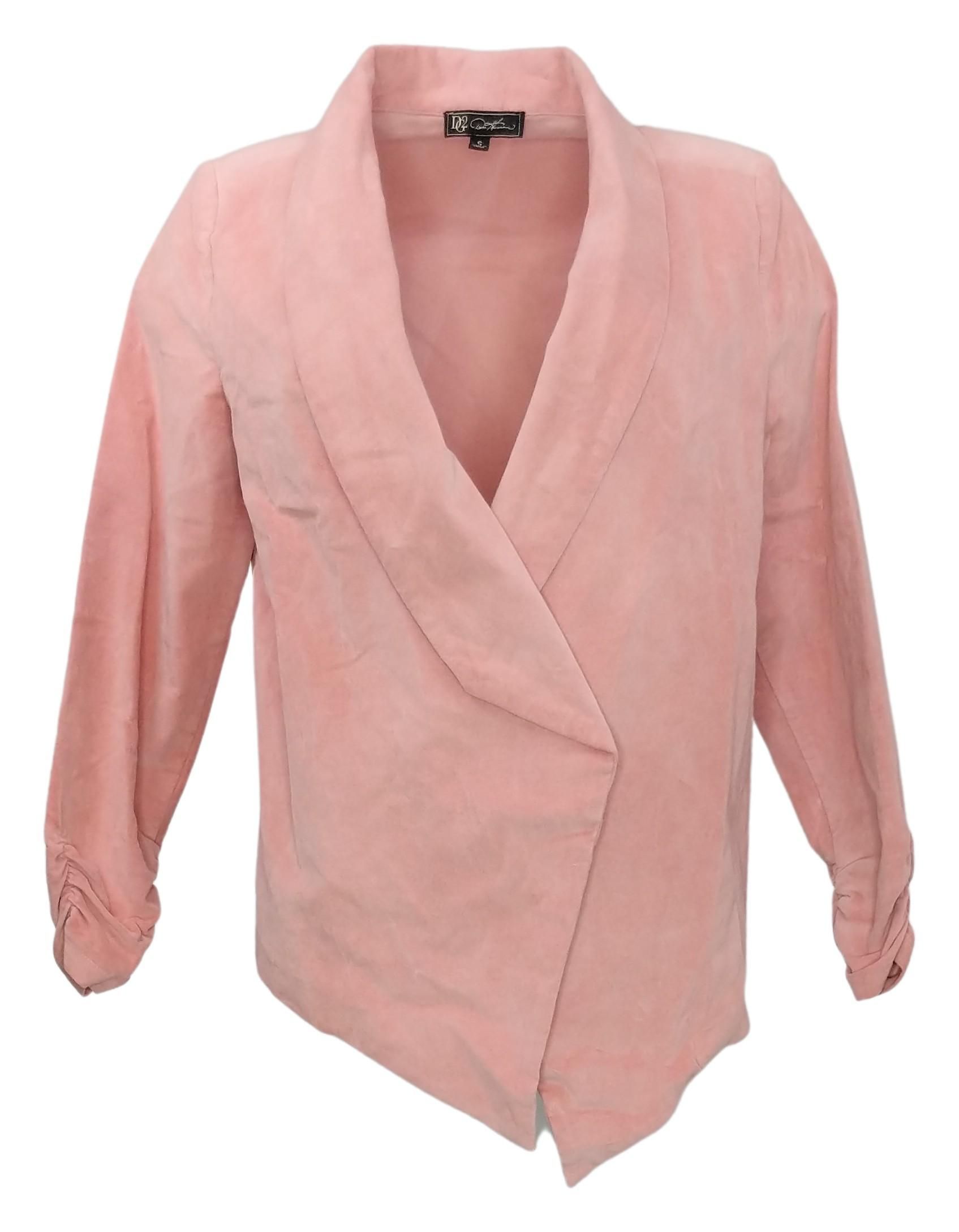 DG2 By Diane Gilman Women's Sz S Stretch Velvet Open Front Blazer Pink 680567