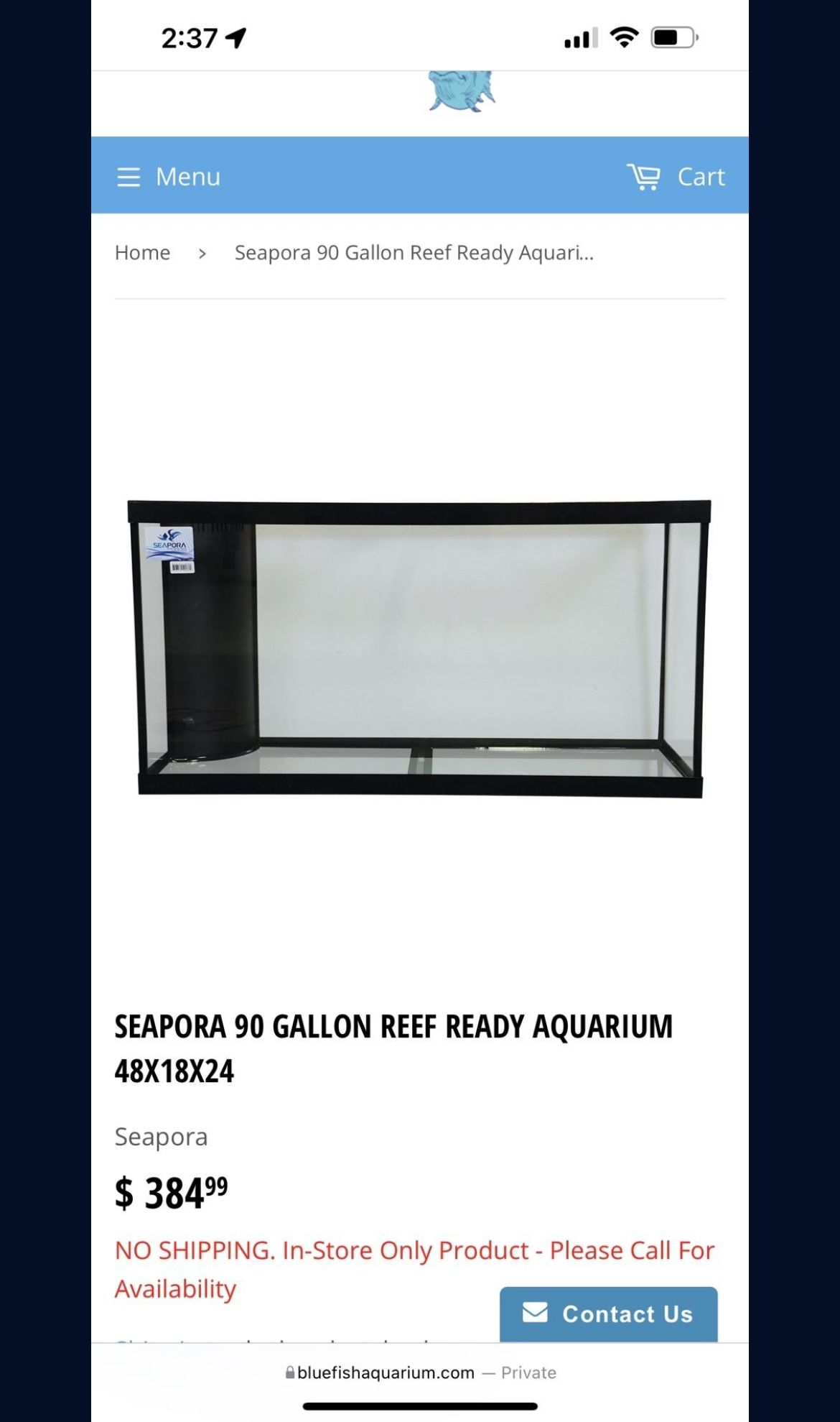90 Gallon Reef Ready Fish Tank