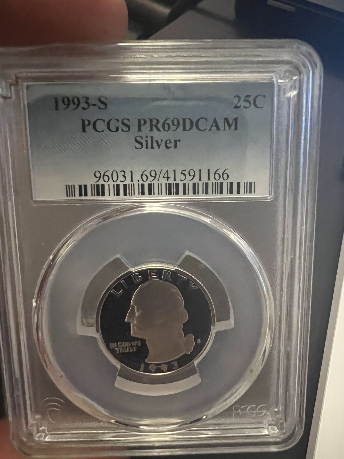 1993 S Silver Quarter PCGS PR69DCAM