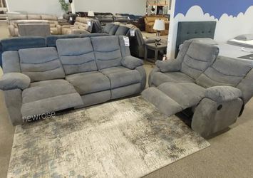 Same Day Delivery 🎊🎊Tulen Gray Reclining Living Room Set Sofa And Loveseat  Thumbnail