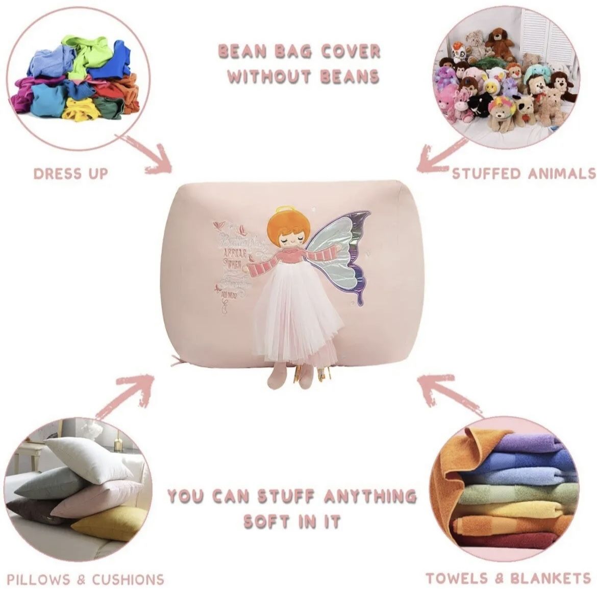 Youngeyee Angel Stuffed Animal Beanbag Storage Chair