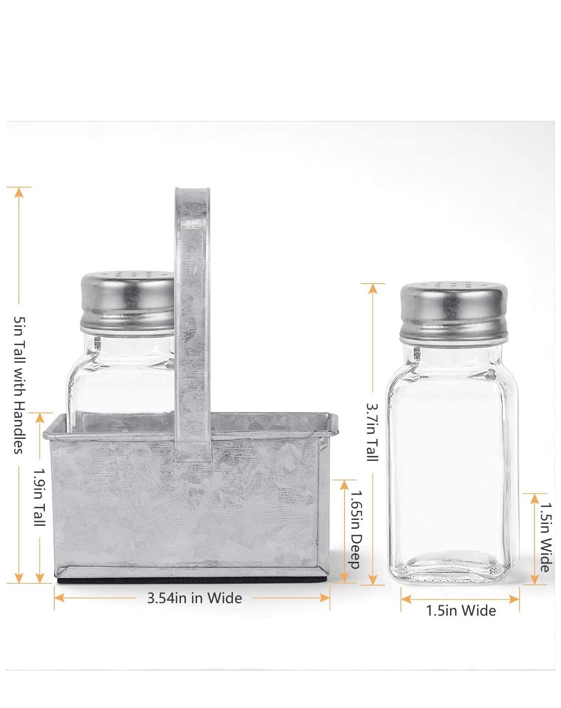Biewoos Salt and Pepper Shaker Set with Farmhouse Premium Padded Caddy, Rustic Vintage Galvanized Table Decor for Kitchen Table Restaurants Weddings