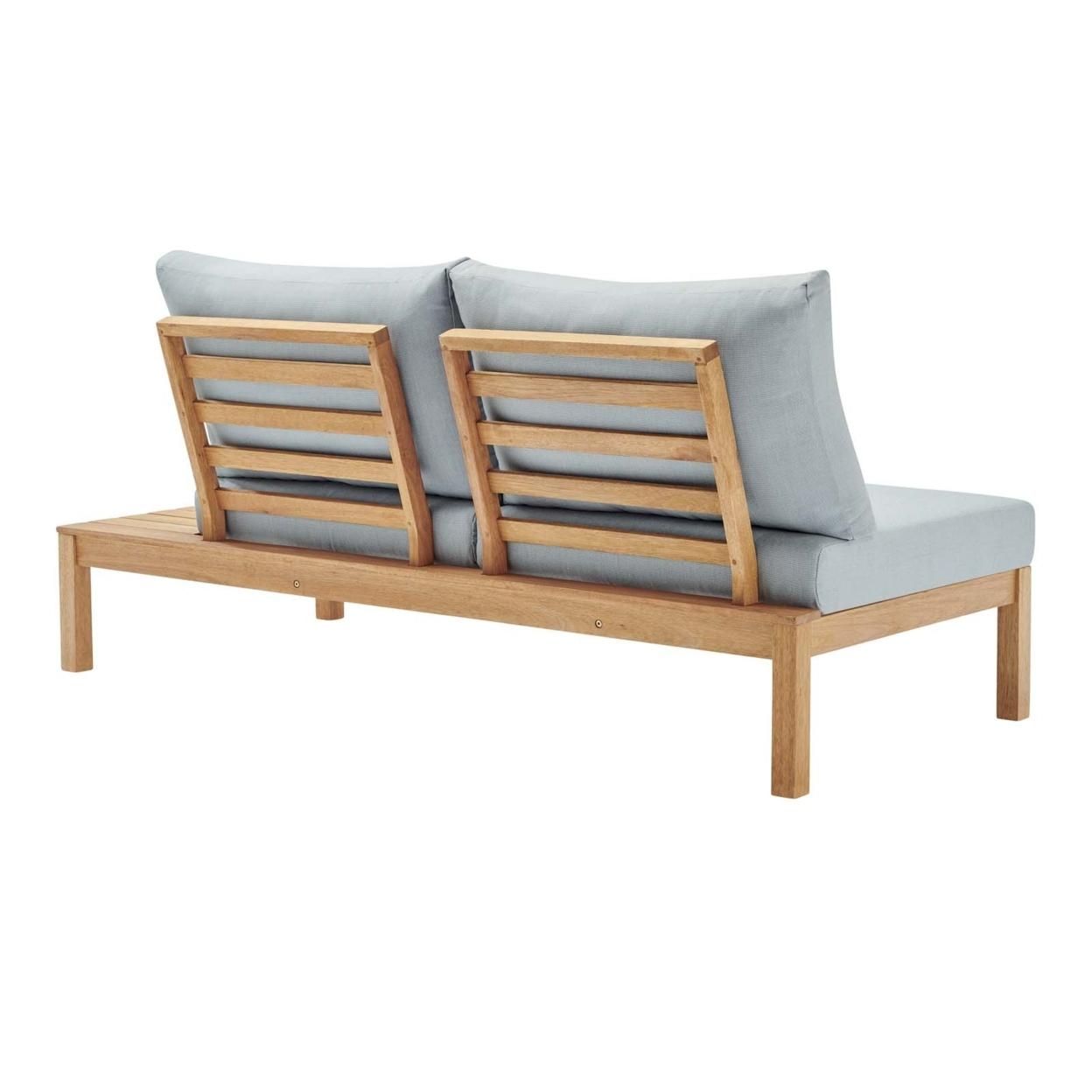 Freeport Karri Wood Outdoor Patio Loveseat with Right-Facing Side End Table, Natural Light Blue